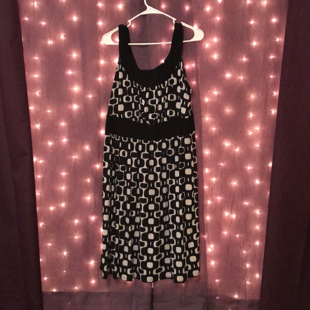 Black and pale gray scoop neck fit and flare dress